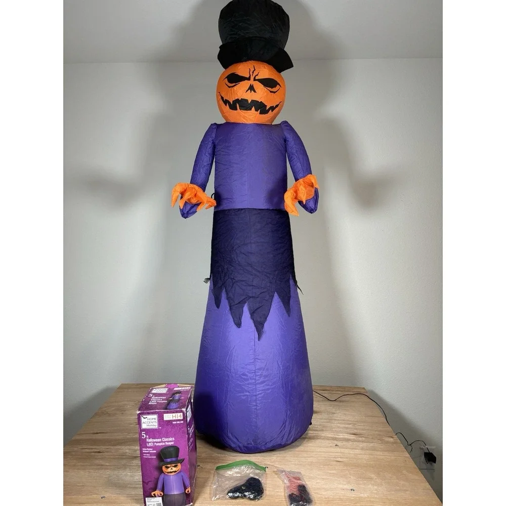 5ft Airblown Inflatable Halloween Pumpkin Reaper Home Accents Holiday Blow Up